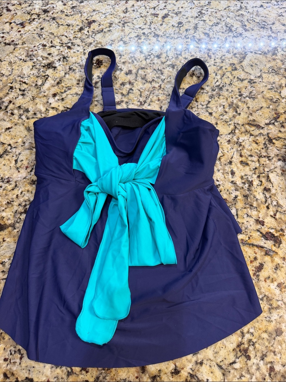 Navy One-Piece Swimdress with Teal Front Tie new without tags
